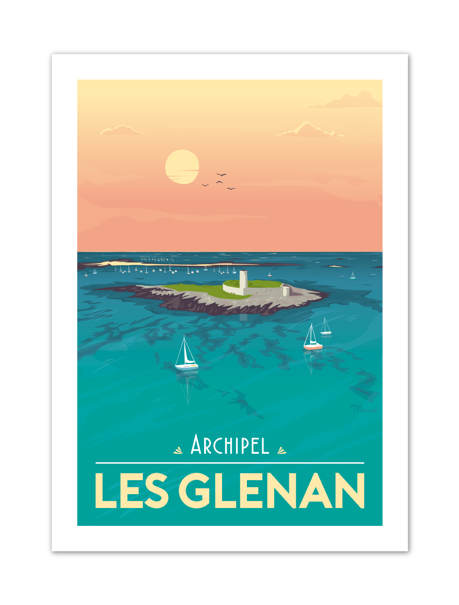 Affiche Archipel les glenan Bretagne par Marcel Travel Poster