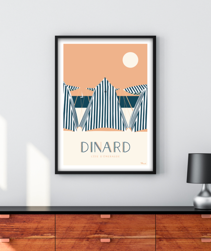 Affiche Dinard 50x70 cm Cabines de plage par Marcel Travel