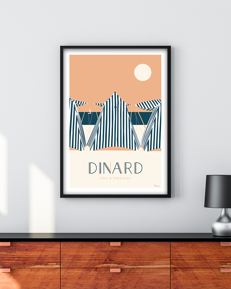 Affiche Dinard 50x70 cm Cabines de plage par Marcel Travel