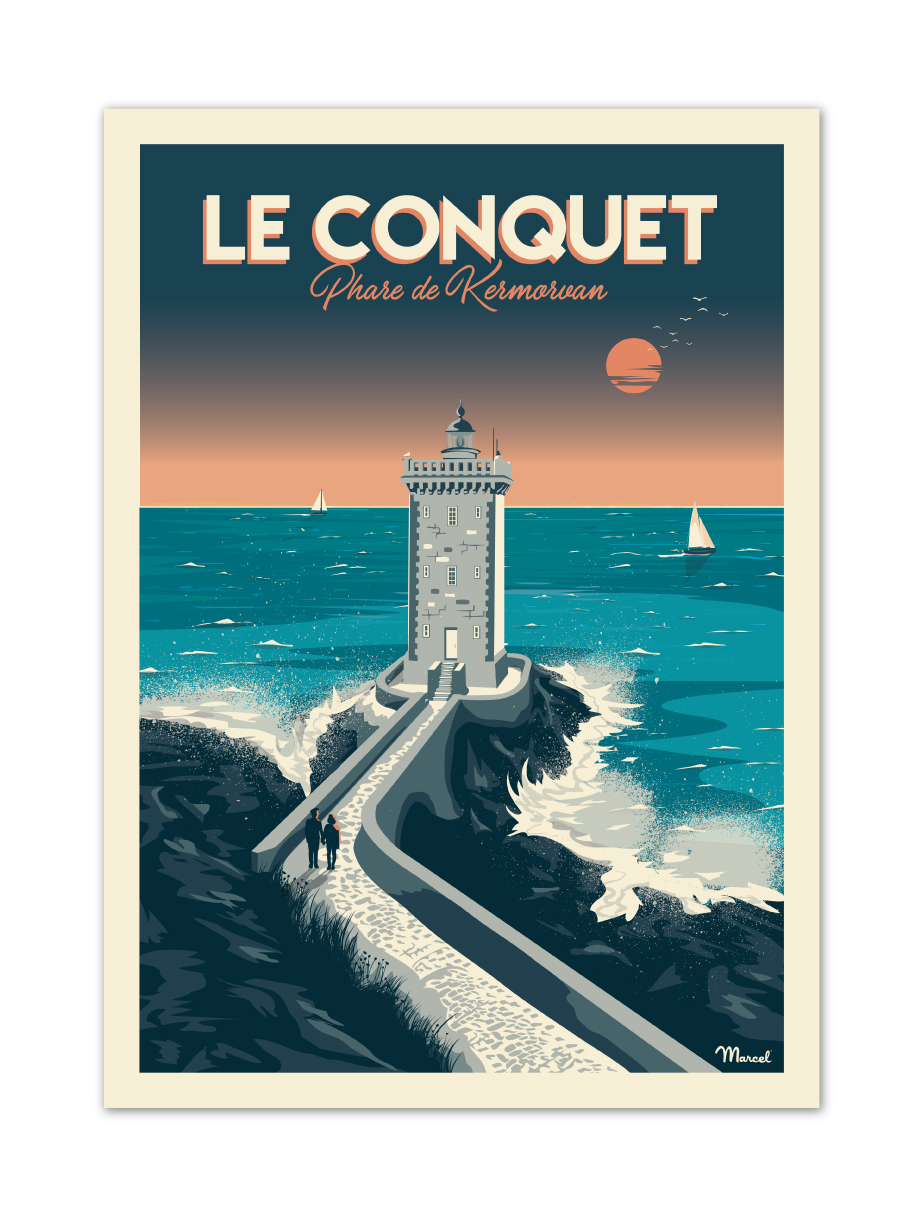 Affiche Le conquet Phare de Kermorvan Bretagne par Marcel Travel Poster