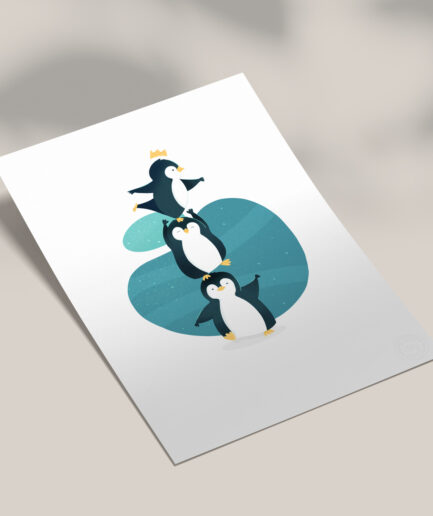 Affiche illustration enfant trio de pingouins